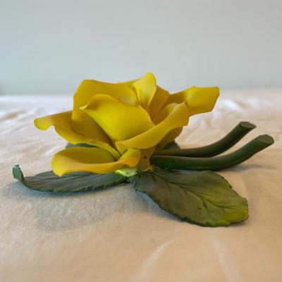 Capodimonte Yellow Porcelain Rose Figurine with Original Label