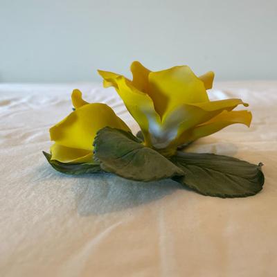 Capodimonte Yellow Porcelain Rose Figurine with Original Label