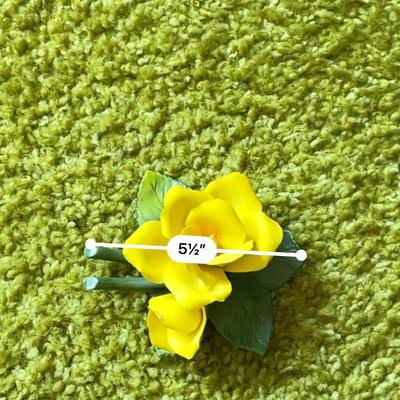 Capodimonte Yellow Porcelain Rose Figurine with Original Label