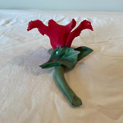Capodimonte Handcrafted Porcelain Red Flower Sculpture