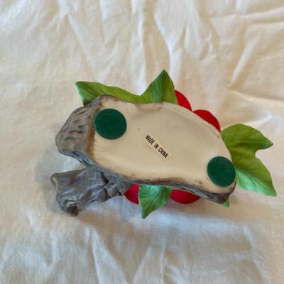 Handmade Ceramic Red Rose Figurine on Log Base