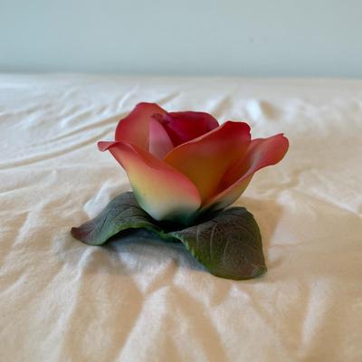 Handcrafted Porcelain Rose with Green Foliage