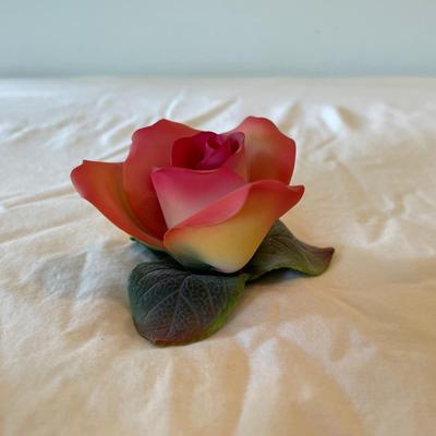 Handcrafted Porcelain Rose with Green Foliage