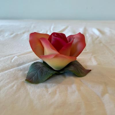 Handcrafted Porcelain Rose with Green Foliage
