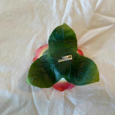 Handcrafted Porcelain Rose with Green Foliage