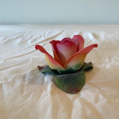 Handcrafted Porcelain Rose with Green Foliage
