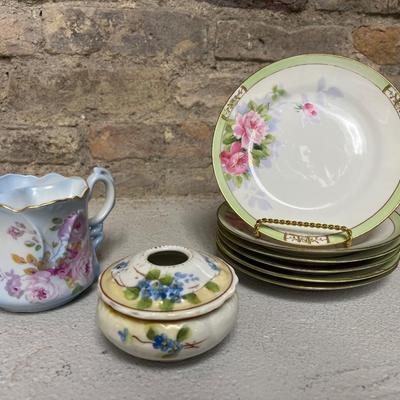 Sale Photo Thumbnail #188: Fantastic Nippon moustache cup, hair receiver and 6 matching plates