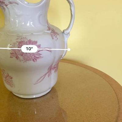 Vintage Ironstone Pitcher and Bowl Set with Pink Floral Design