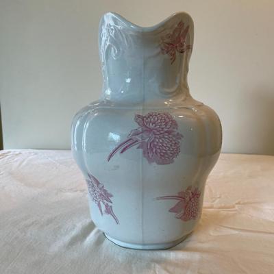 Vintage Ironstone Pitcher and Bowl Set with Pink Floral Design