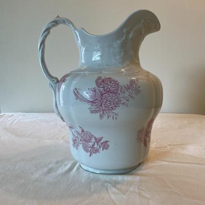 Vintage Ironstone Pitcher and Bowl Set with Pink Floral Design