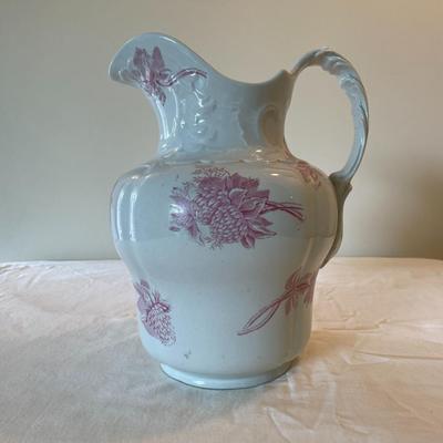 Vintage Ironstone Pitcher and Bowl Set with Pink Floral Design