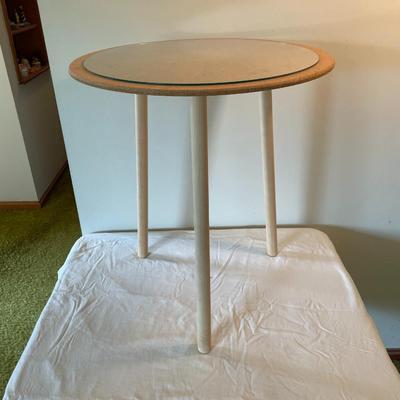 Round Side Table With Cork Top and Wooden Legs