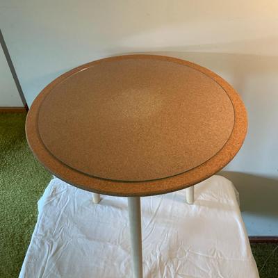 Round Side Table With Cork Top and Wooden Legs