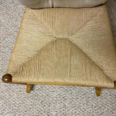 Wooden Rocking Chair with Woven Seat and Beige Cushion