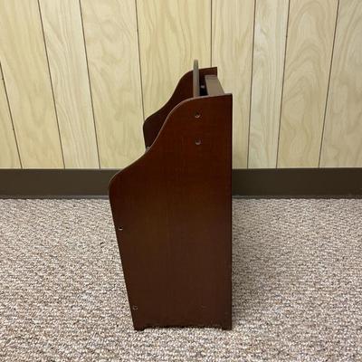 Walnut-Finished Wooden Magazine Holder With Drop-Down Tabletop