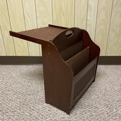 Walnut-Finished Wooden Magazine Holder With Drop-Down Tabletop