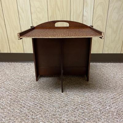 Walnut-Finished Wooden Magazine Holder With Drop-Down Tabletop
