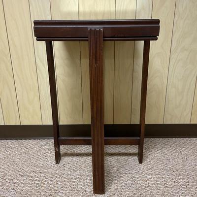 Wooden Side Table with Glass Top and Cross-Bar Support