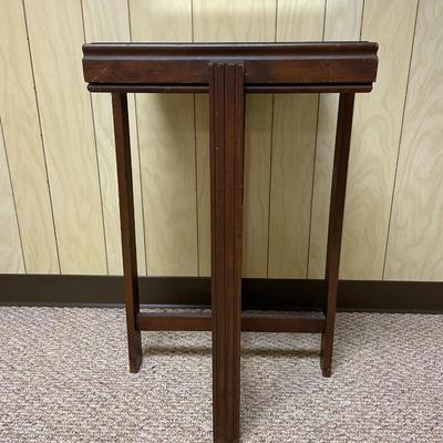 Wooden Side Table with Glass Top and Cross-Bar Support