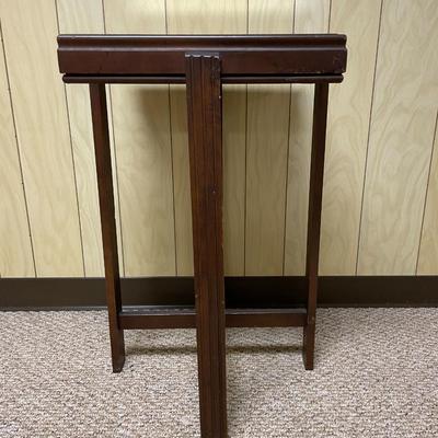 Wooden Side Table with Glass Top and Cross-Bar Support