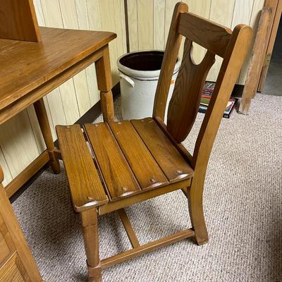 Oak Wood Desk with Hutch, Chair, and Storage Drawers