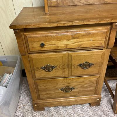 Oak Wood Desk with Hutch, Chair, and Storage Drawers
