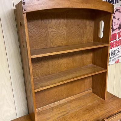 Oak Wood Desk with Hutch, Chair, and Storage Drawers