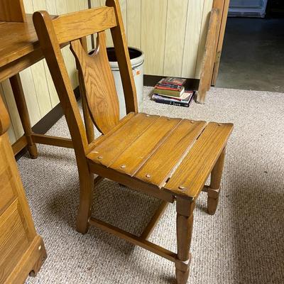 Oak Wood Desk with Hutch, Chair, and Storage Drawers