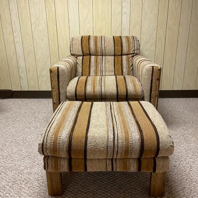 Mid-Century Upholstered Armchair and Ottoman with Wood Frame