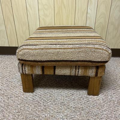Mid-Century Upholstered Armchair and Ottoman with Wood Frame