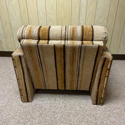 Mid-Century Upholstered Armchair and Ottoman with Wood Frame