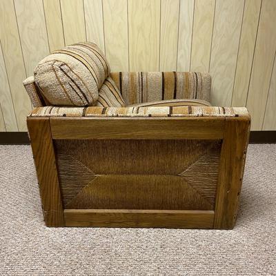 Mid-Century Upholstered Armchair and Ottoman with Wood Frame