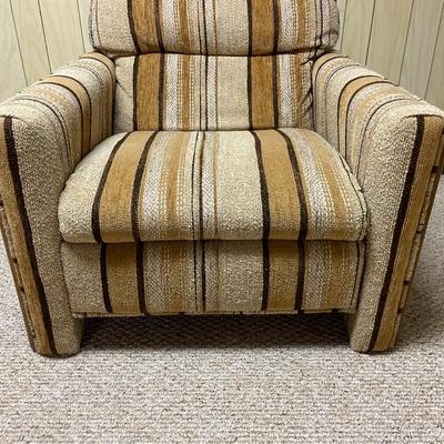 Mid-Century Upholstered Armchair and Ottoman with Wood Frame