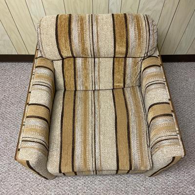 Mid-Century Upholstered Armchair and Ottoman with Wood Frame