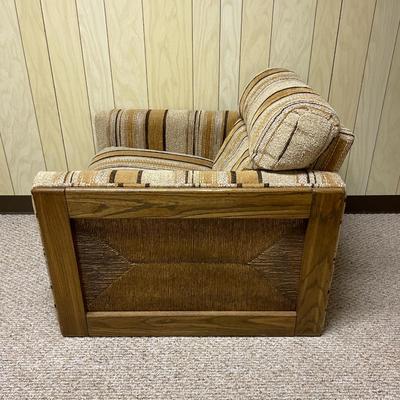 Mid-Century Upholstered Armchair and Ottoman with Wood Frame