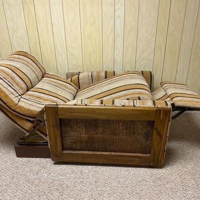 Mid-Century Recliner with Wooden Frame and Striped Upholstery