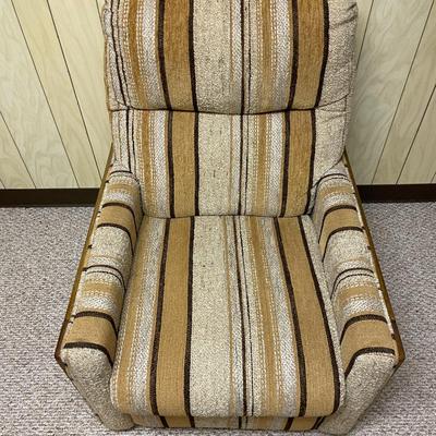 Mid-Century Recliner with Wooden Frame and Striped Upholstery