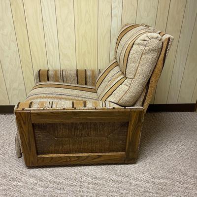 Mid-Century Recliner with Wooden Frame and Striped Upholstery