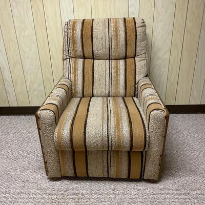 Mid-Century Recliner with Wooden Frame and Striped Upholstery