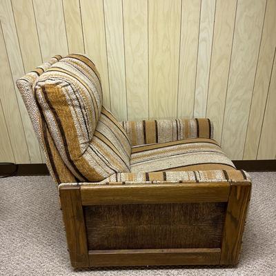 Mid-Century Recliner with Wooden Frame and Striped Upholstery