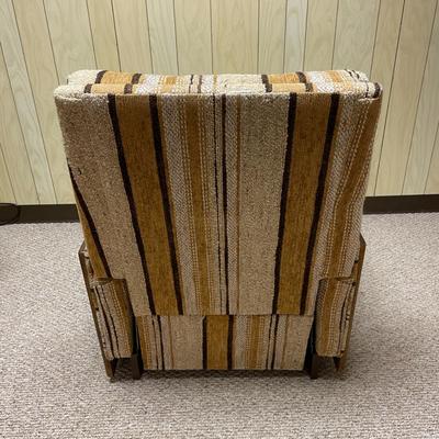 Mid-Century Recliner with Wooden Frame and Striped Upholstery