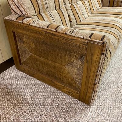 Mid-Century Upholstered Striped Sofa with Wooden Sides