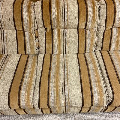 Mid-Century Upholstered Striped Sofa with Wooden Sides