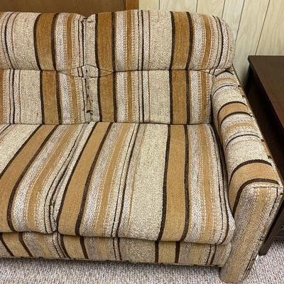 Mid-Century Upholstered Striped Sofa with Wooden Sides