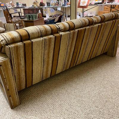 Mid-Century Upholstered Striped Sofa with Wooden Sides