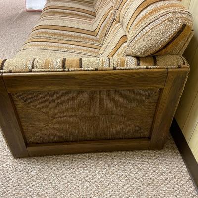 Mid-Century Upholstered Striped Sofa with Wooden Sides