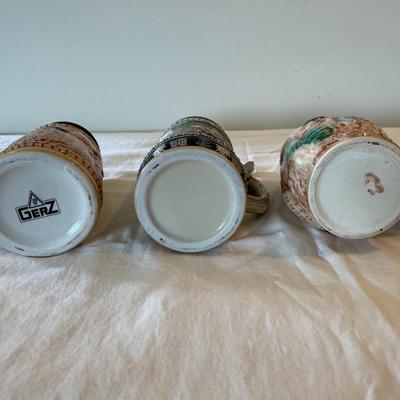 Three German Beer Steins with Pewter Lids