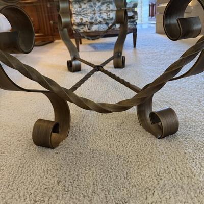 Vintage Hollywood Regency Gold Wrought Iron Glass Coffee Table