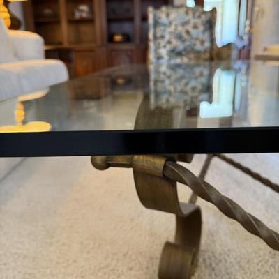 Vintage Hollywood Regency Gold Wrought Iron Glass Coffee Table