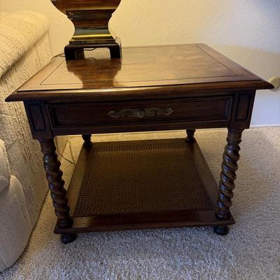 Vintage Hekman Spindle Leg End Table Nightstand with Drawer Brown